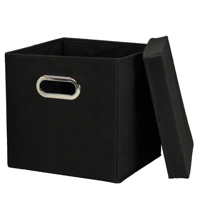 Household Essentials مجموعة مكعبات تخزين زخرفية 34-1 مع أغطية قابلة للإزالة | أسود | عبوة من 2 - Image 5